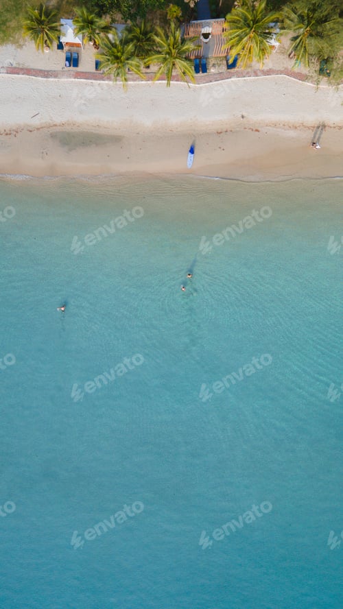 Preview: Drone aerial view at the Klong Prao Beach in Koh Chang, drone view at turqoused colored ocean