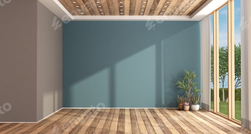Preview: Empty blue and brown living room