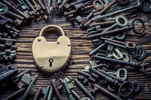 Preview: One golden lock and many old keys as concept