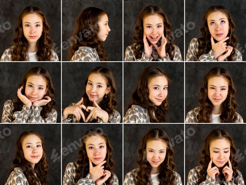 Preview: Emotional kid girl model 12 year old posing with various facial expressions