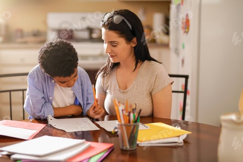 Preview: Woman Assisting Son In Doing Homework