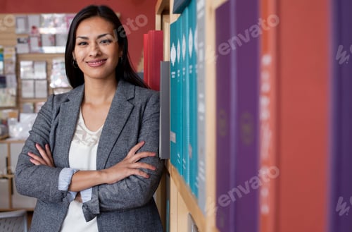 Preview: Portrait of young female sales assistant in stationery shop
