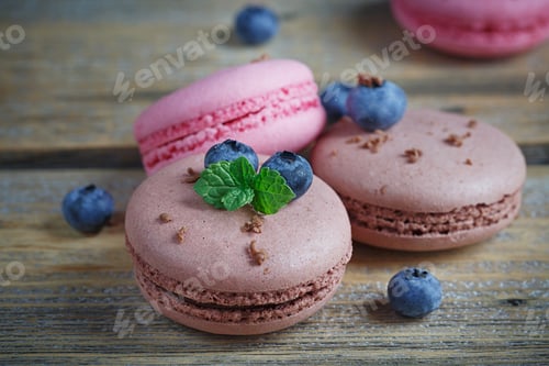Vorschau: Makrone mit frischen Blaubeeren und Schokolade
