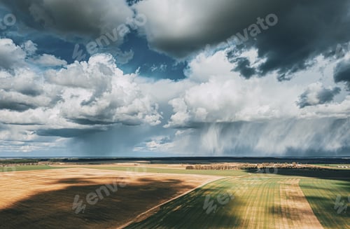 Preview: Scenic Sky With Fluffy Clouds On Horizon. Bird's-eye Aerial View. Amazing Natural Dramatic Sky With