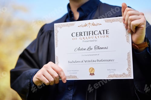 Preview: University, hands and closeup of a graduation certificate for success, achievement or goal. Scholar