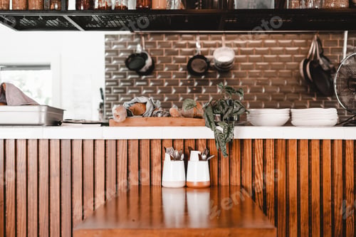 Preview: table and cutlery in a restaurant kitchen