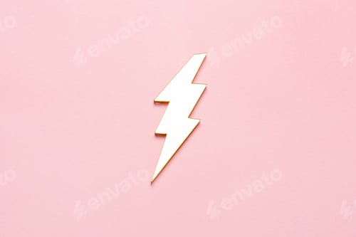 Preview: Lightning bolt set isolated on pink. Gold with silver margin.