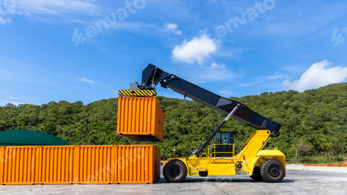 Preview: Reach stacker cargo forklift container box import export logistic transportation industrial.