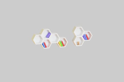 Preview: Hexagonal book shelves with accessories