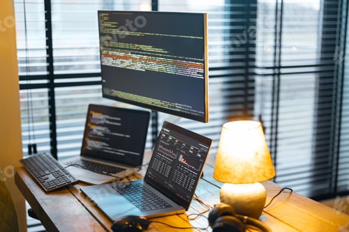 Preview: Programmer workplace with computers