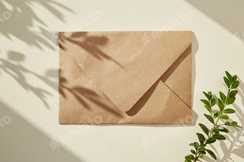 Preview: Mock up of craft envelope under shadow. Copy space