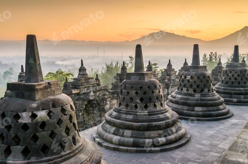 Preview: Borobudur temple, a 9th century Buddhist temple with terraces and stupa with latticed exterior, bell