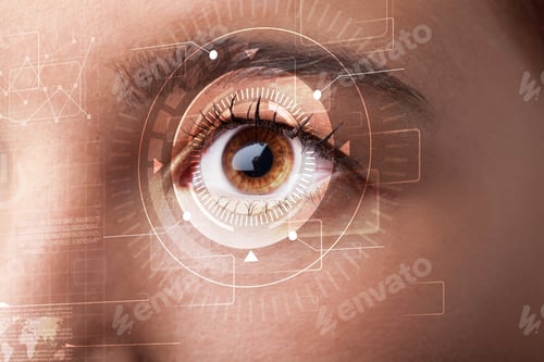 Preview: Modern Cyber Girl With Technolgy Eye Looking