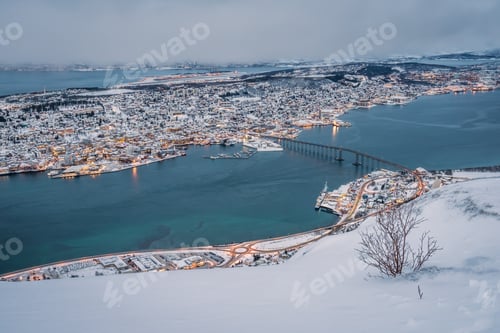 Preview: Aerial view to the city of Tromso in winter