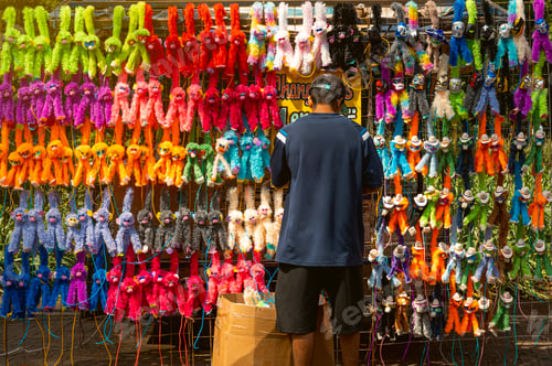 Preview: Colorful toy monkeys sold in Chapultepec Forest, Mexico City