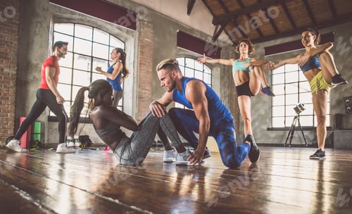 Preview: Group of athlete training with functional gymnastic