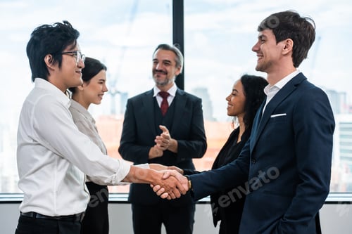 Preview: Multi-Ethnic young businessman making a handshake in the meeting room.