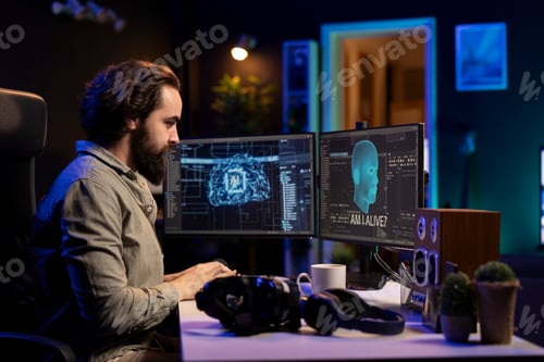 Preview: Sentient AI interacting with programmer, asking existential questions