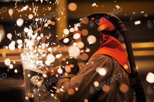 Preview: Sparks and worker using grinder