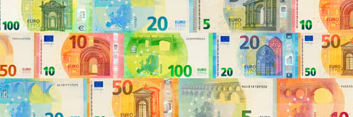 Preview: Euro banknotes creative layout. Background from European banknotes, euro