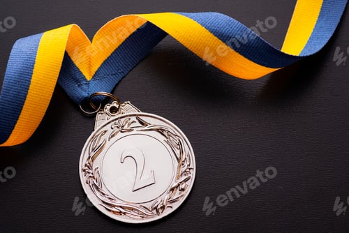 Preview: Second place runner-up silver medal on a ribbon