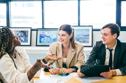 Preview: business team meeting with stats and review graphs of company target goals market research