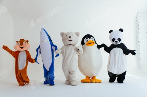 Preview: Group of animals mascots doing party