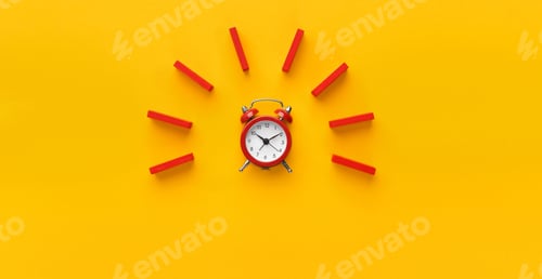 Preview: Alarm clock with red dominoes on yellow background