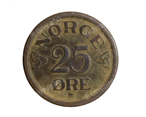 Preview: Norwegians twenty five ore coin on white isolated background