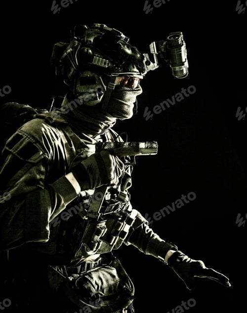 Preview: Military security service fighter sneaking in dark