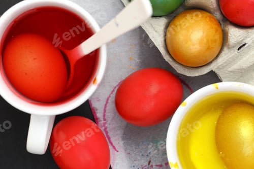 Preview: Colored Easter eggs and liquid color dyes