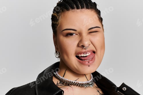 Preview: Stylish young woman showcasing contemporary fashion with confidence and flair