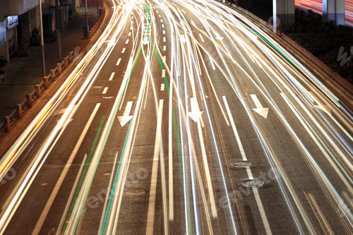 Preview: closeup of the light trails on road