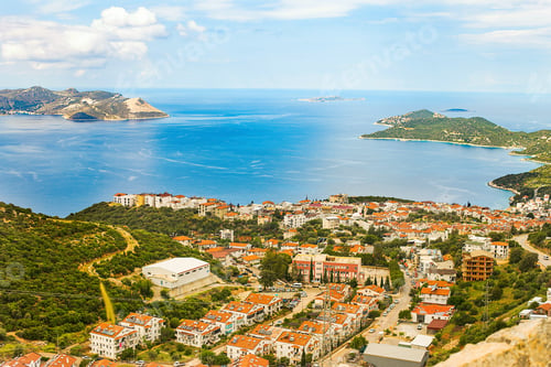 Preview: Panoramic top view of seaside resort city of Kas in Turkey.