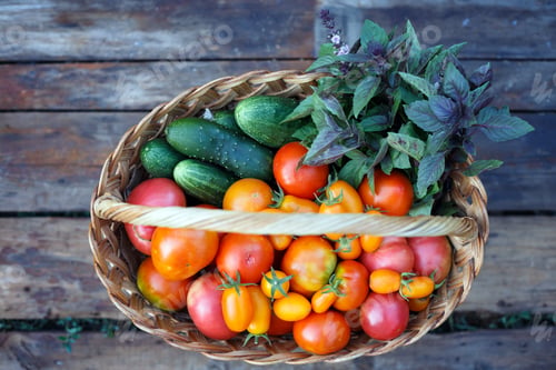 Preview: Freshly Picked Vegetables in Woven Basket