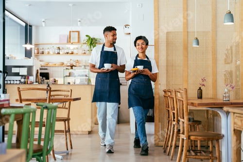 Preview: Barista and waiter working in a bar cafeteria shop