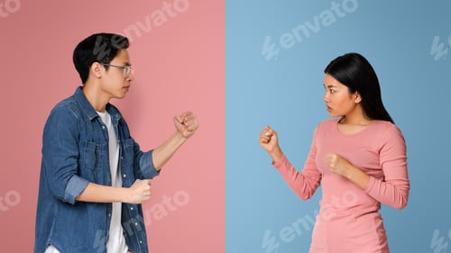 Preview: Agressive asian couple standing against each other