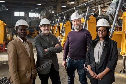Preview: Multiracial business people working in plant