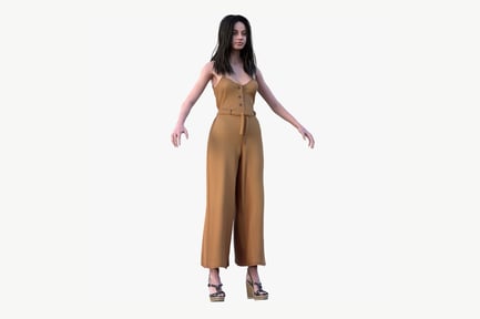 Preview: Woman in Tan Jumpsuit with High Heel Sandals