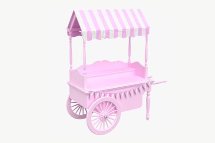 Preview: Pink Cart with Striped Awning and Decorative Elements