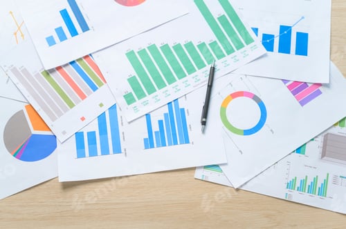 Preview: Top view of Documents with analytics data lying