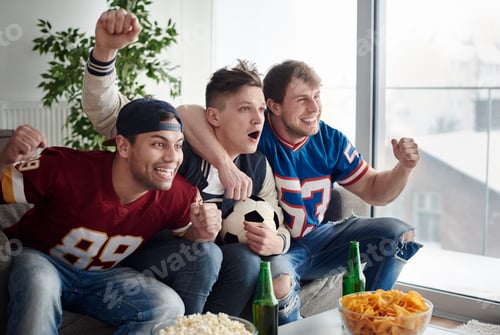 Preview: Shot of hardcore soccer fans celebrating