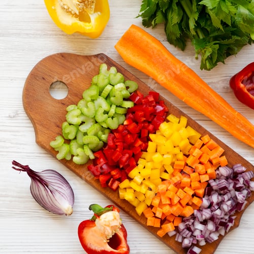 Preview: Chopped fresh vegetables (carrot, celery, onion, colored peppers)
