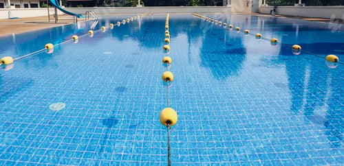 Preview: swimming pool in the Sport Complex. photo of a swimming pool. Empty blue swimming pool