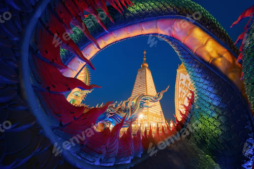 Preview: Temple in Thailand. Thai architecture building. Famous tourist attraction landmark.