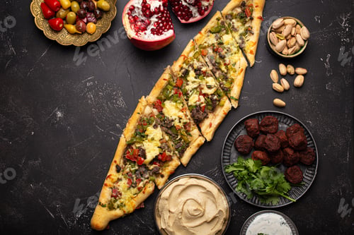 Preview: Arab Turkish assorted food from above copy space