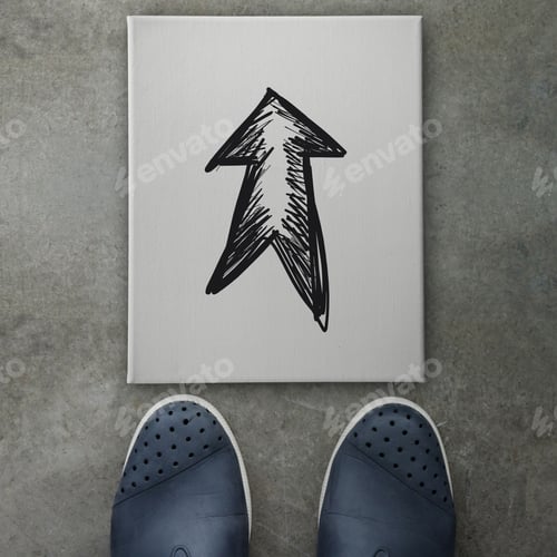 Preview: Hand Drawn Arrow Design Doodle Icon On Front Of Business Man Feet As Concept