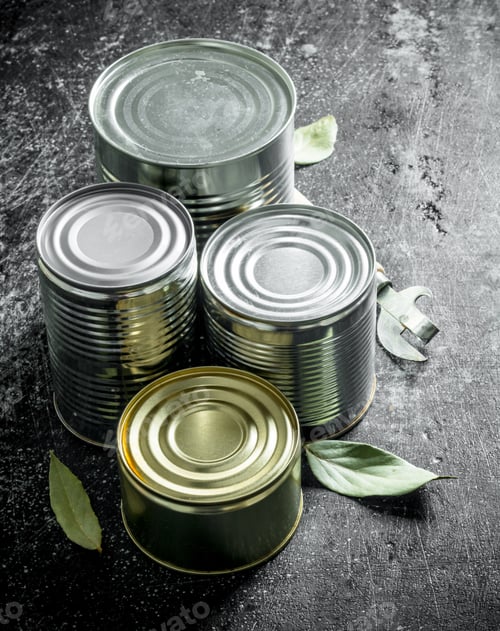Preview: Closed cans of canned food.