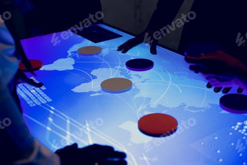 Preview: People brainstorming together at cyber space table