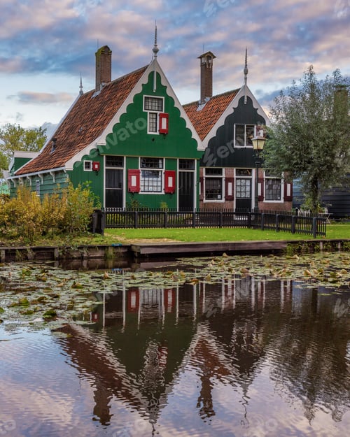 Preview: Scenic canal with rural houses on the shore. Zaanse Schans, Holland
